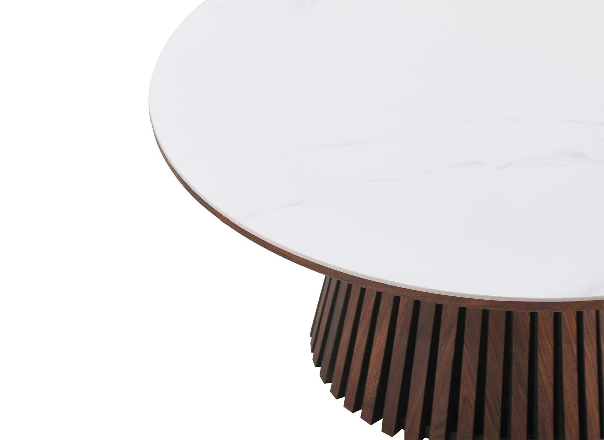 Table basse ronde en bois foncé plateau en céramique blanc HEKA - Image 3