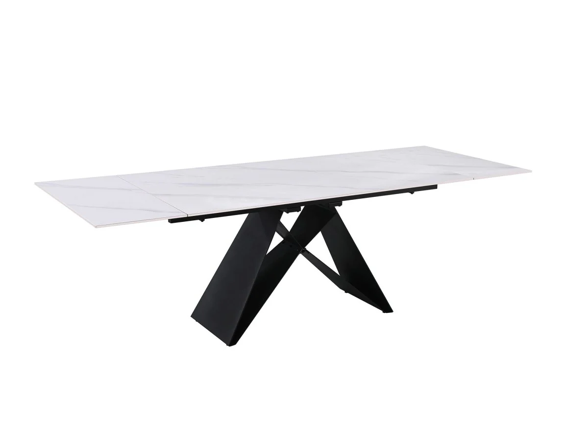 Table à manger extensible en métal noir avec plateau en céramique blanc HELSINKI - Image 3