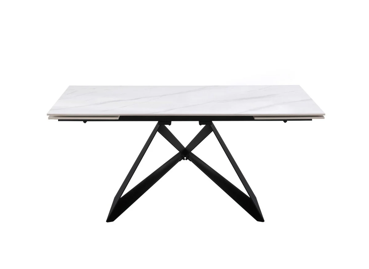 Table à manger extensible en métal noir avec plateau en céramique blanc HELSINKI - Image 4