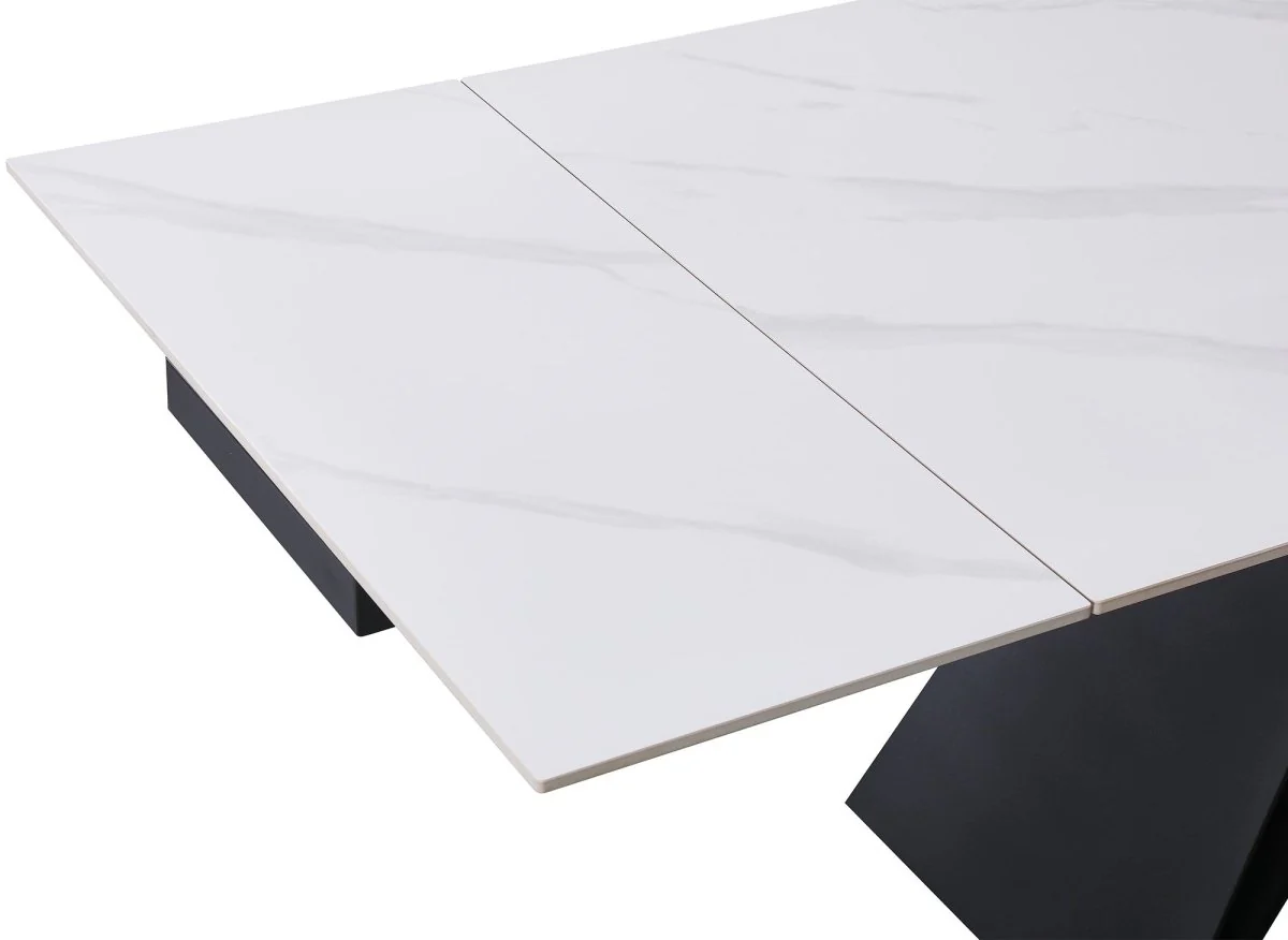 Table à manger extensible en métal noir avec plateau en céramique blanc HELSINKI - Image 5