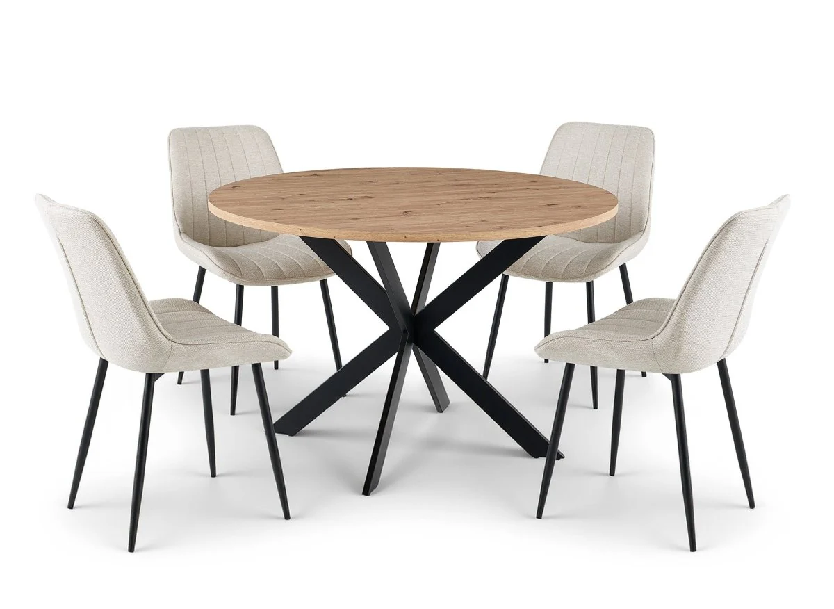 Table à manger ronde plateau effet bois pieds métal noir SINAYA - Image 4