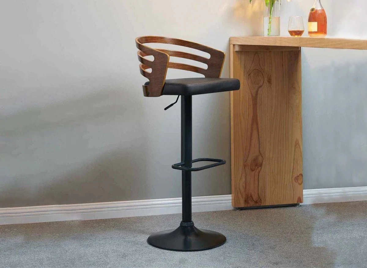 Tabouret de bar design en bois et simili noir AIDEN - Image 2