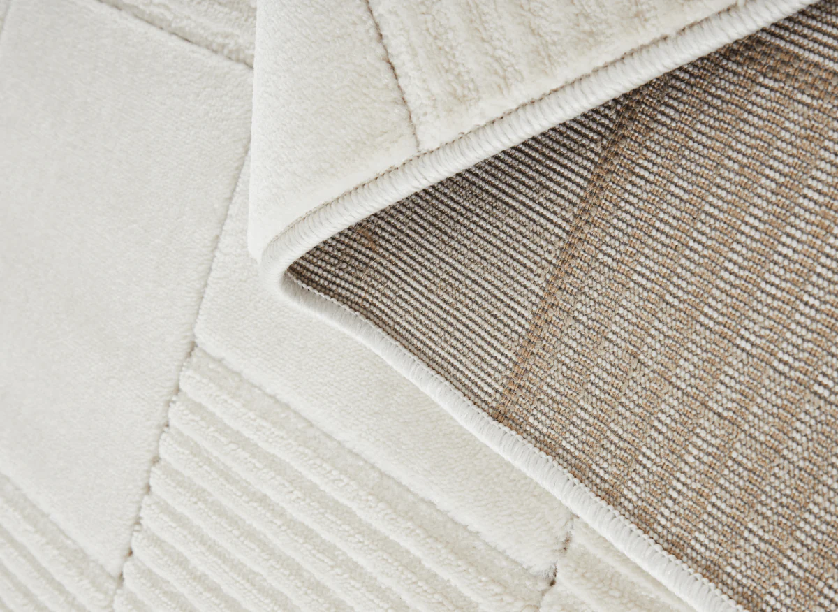 Tapis blanc écru à carreaux texturés 200 x 290 cm KARLINE - Image 4