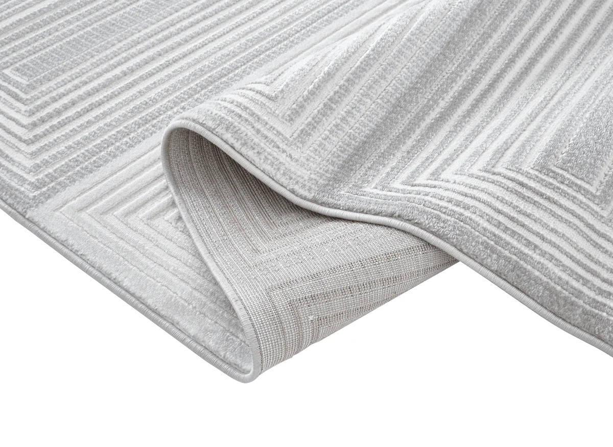 Tapis graphique art déco gris et blanc 200 x 290 cm HALL - Image 5
