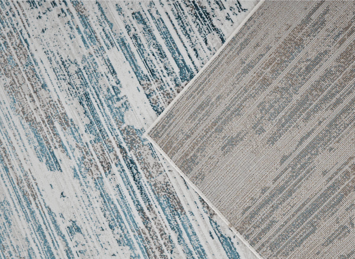 Tapis motif abstrait beige et bleu 160 x 230 cm AURORA - Image 4