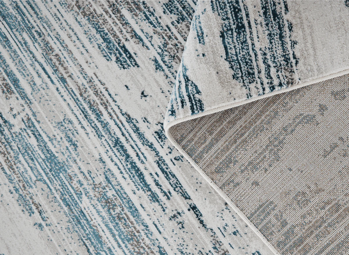 Tapis motif abstrait beige et bleu 200 x 290 cm AURORA - Image 4