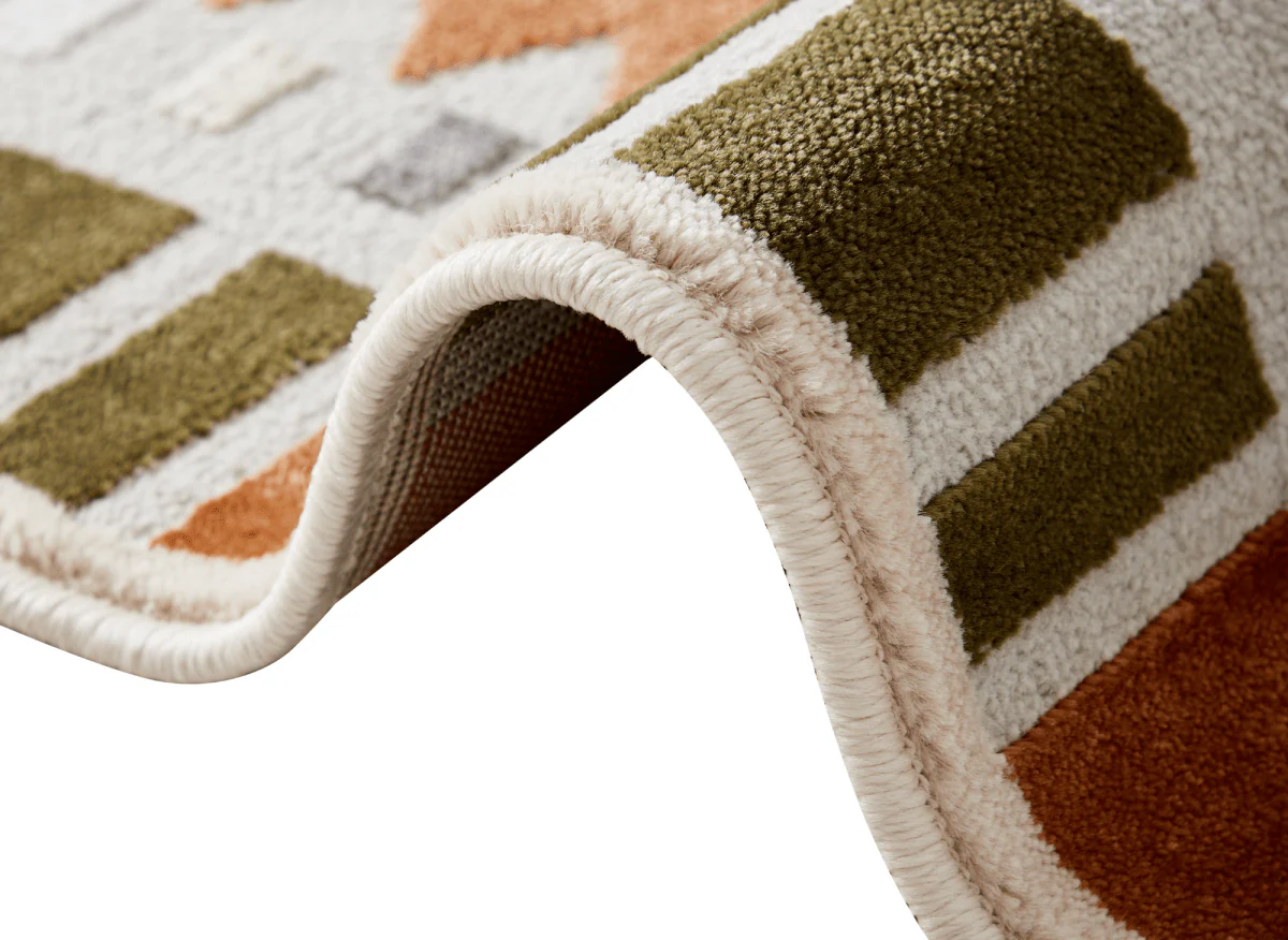 Tapis terracotta à motifs géométriques verts et beige 200 x 290 cm SAHEL - Image 3