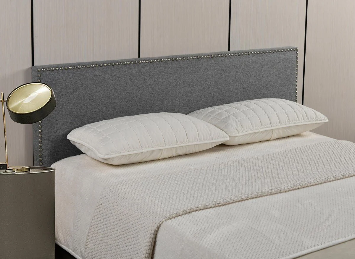 Tête de lit cloutée en tissu lin gris 180 cm LINDA