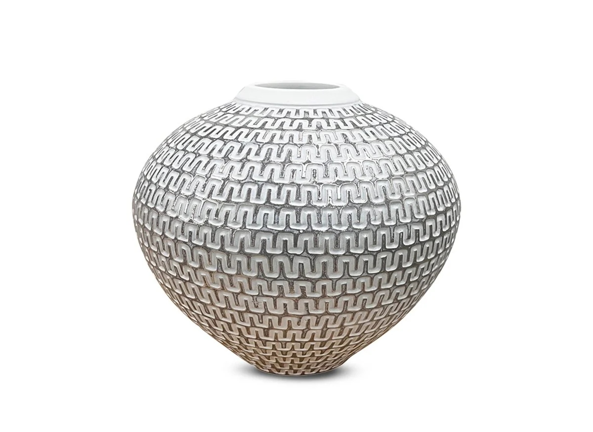Vase boule en polyrésine blanc et argent H22 cm ALAIA - Image 2