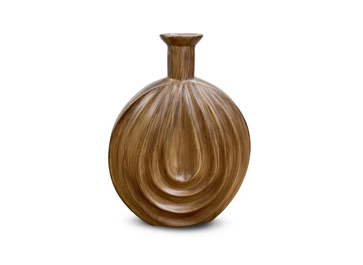 Vase boule en polyrésine imitation bois H31 cm DERYA - Image 2
