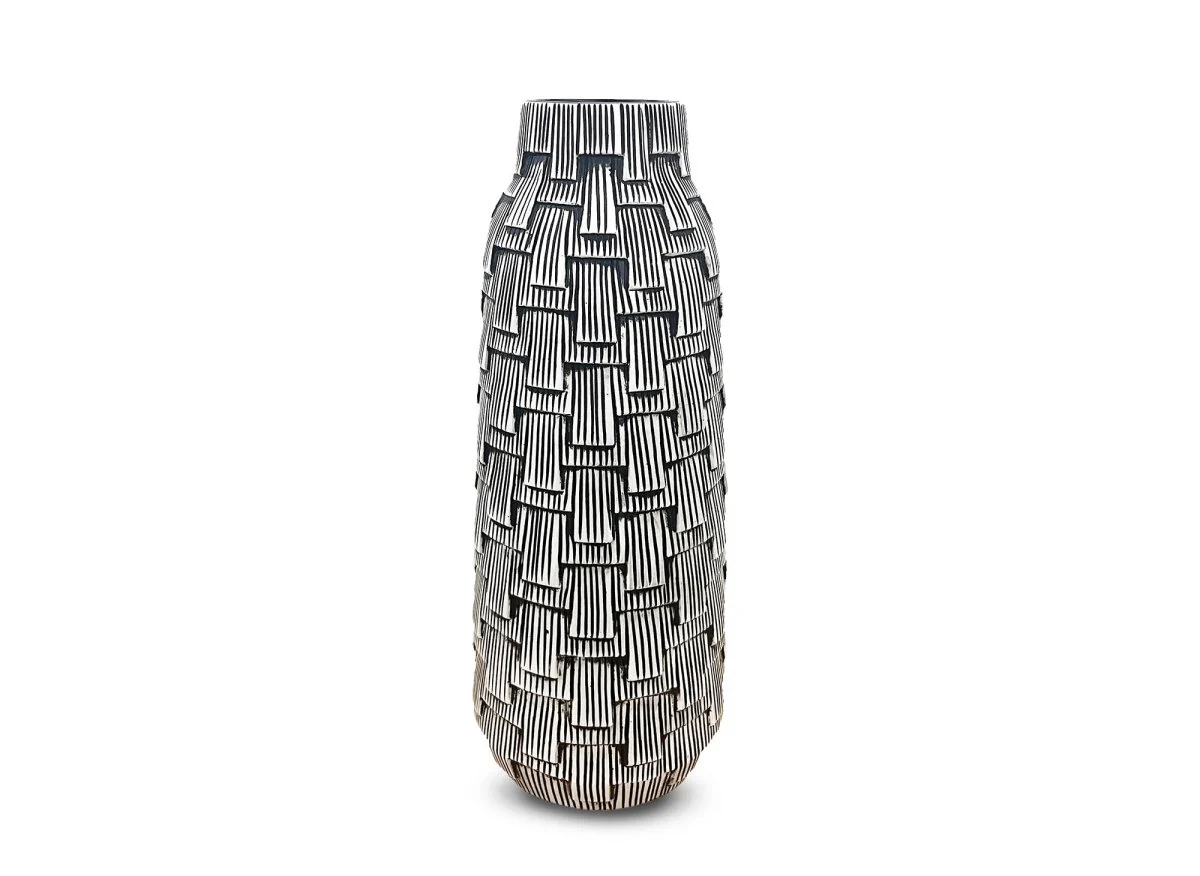 Vase contemporain en polyrésine noir et blanc H43 cm INAYA - Image 2