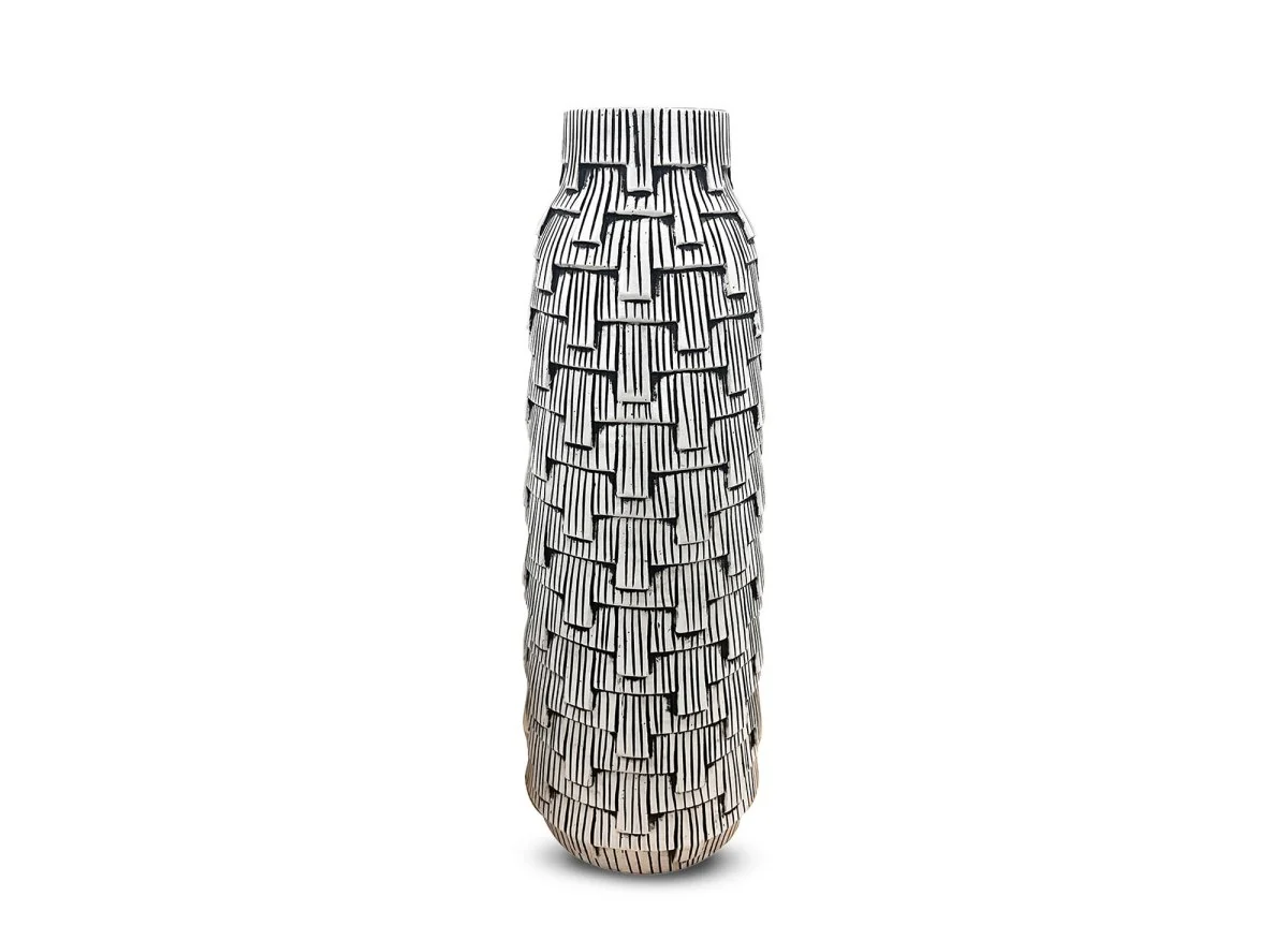 Vase contemporain en polyrésine noir et blanc H50 cm INAYA - Image 2