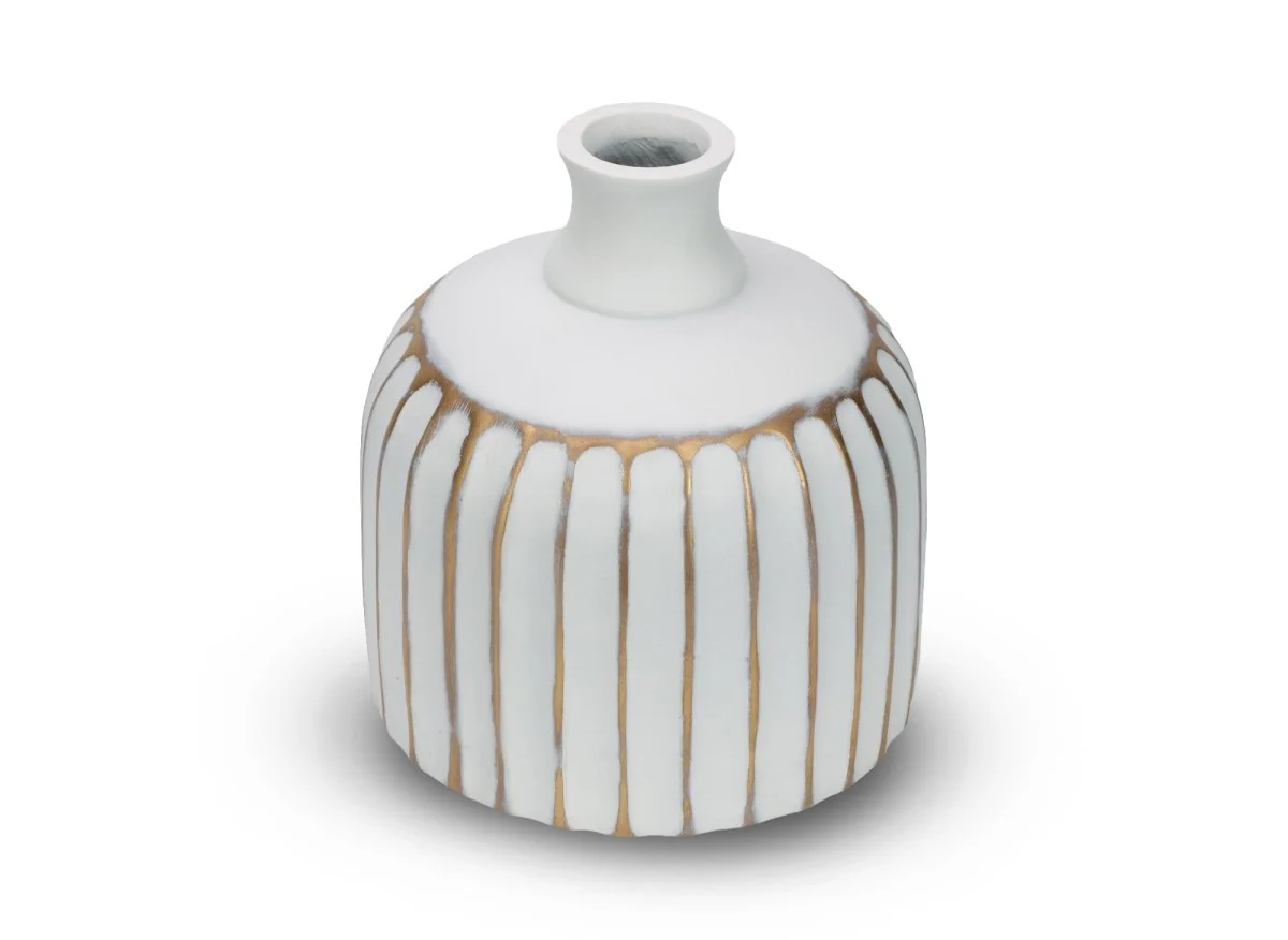 Vase en polyrésine blanc et doré H19 cm ARCA - Image 2