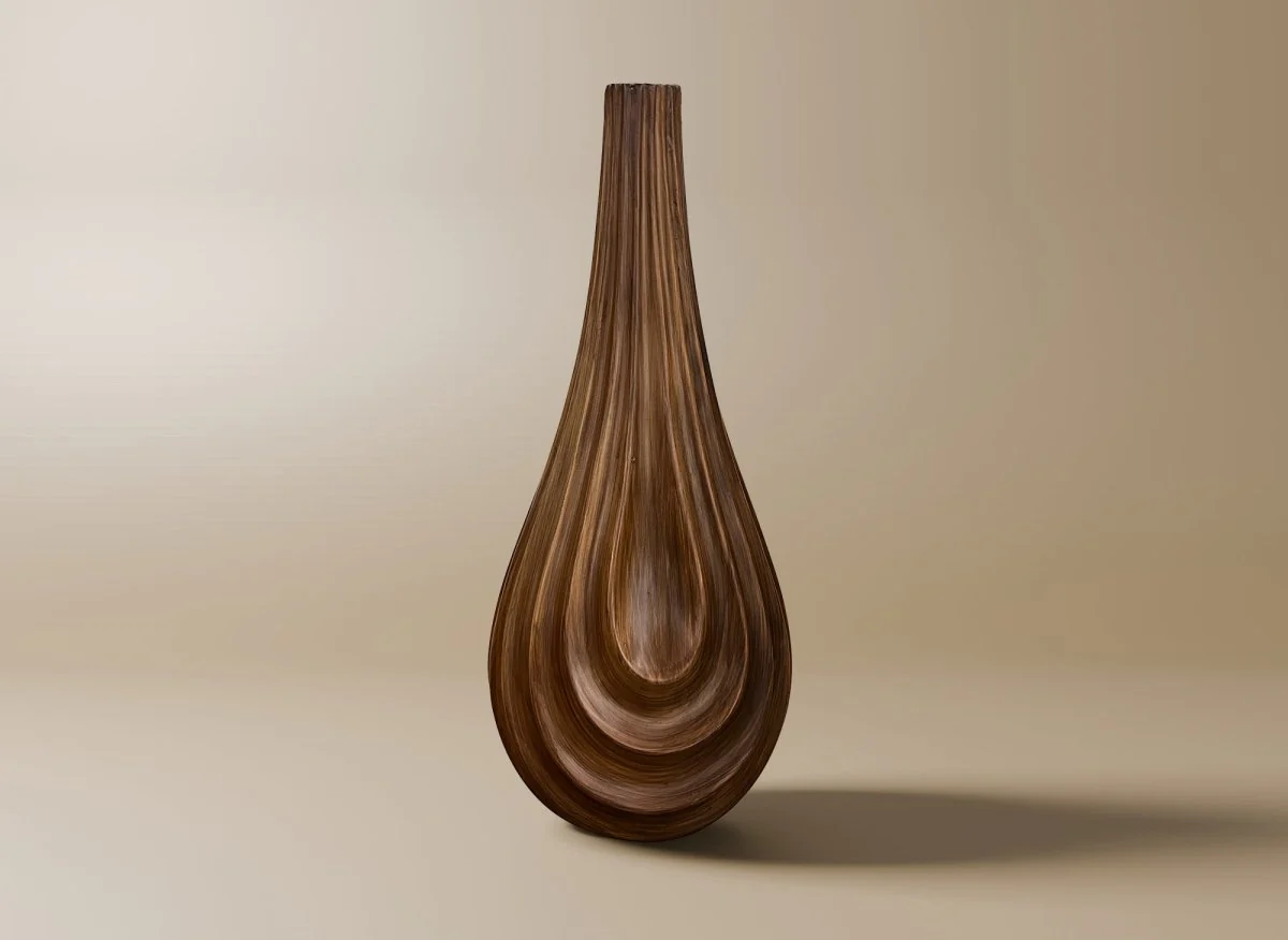 Vase goutte en polyrésine imitation bois H38 cm DERYA